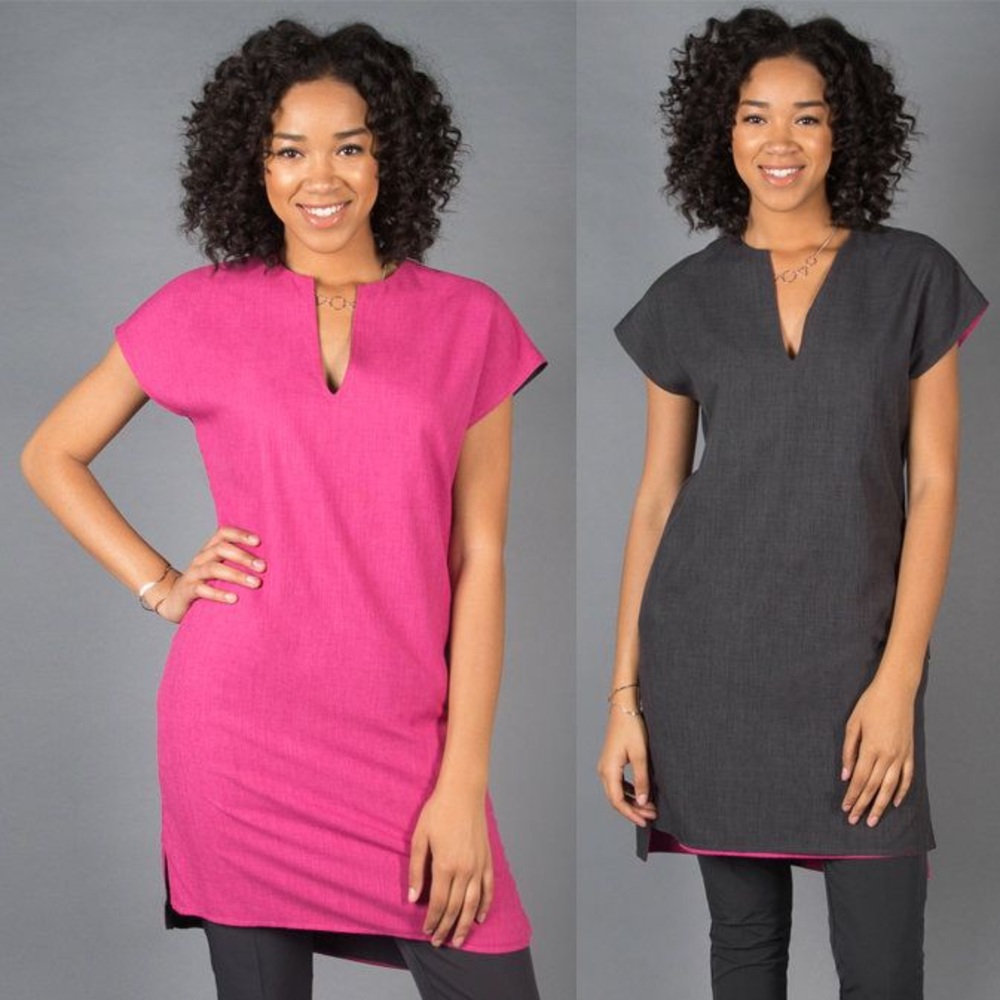 Betabrand Reversible Travel Tunic Dress in Pink/Gray